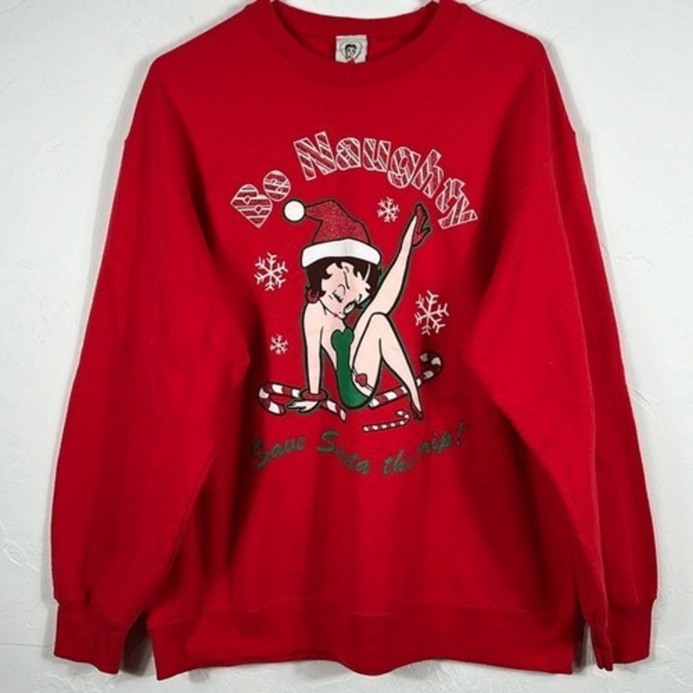 🔥 Vintage Y2K BETTY BOOP Christmas Crewneck Sweatshirt Women Sz Lg‎ - PERFECT!